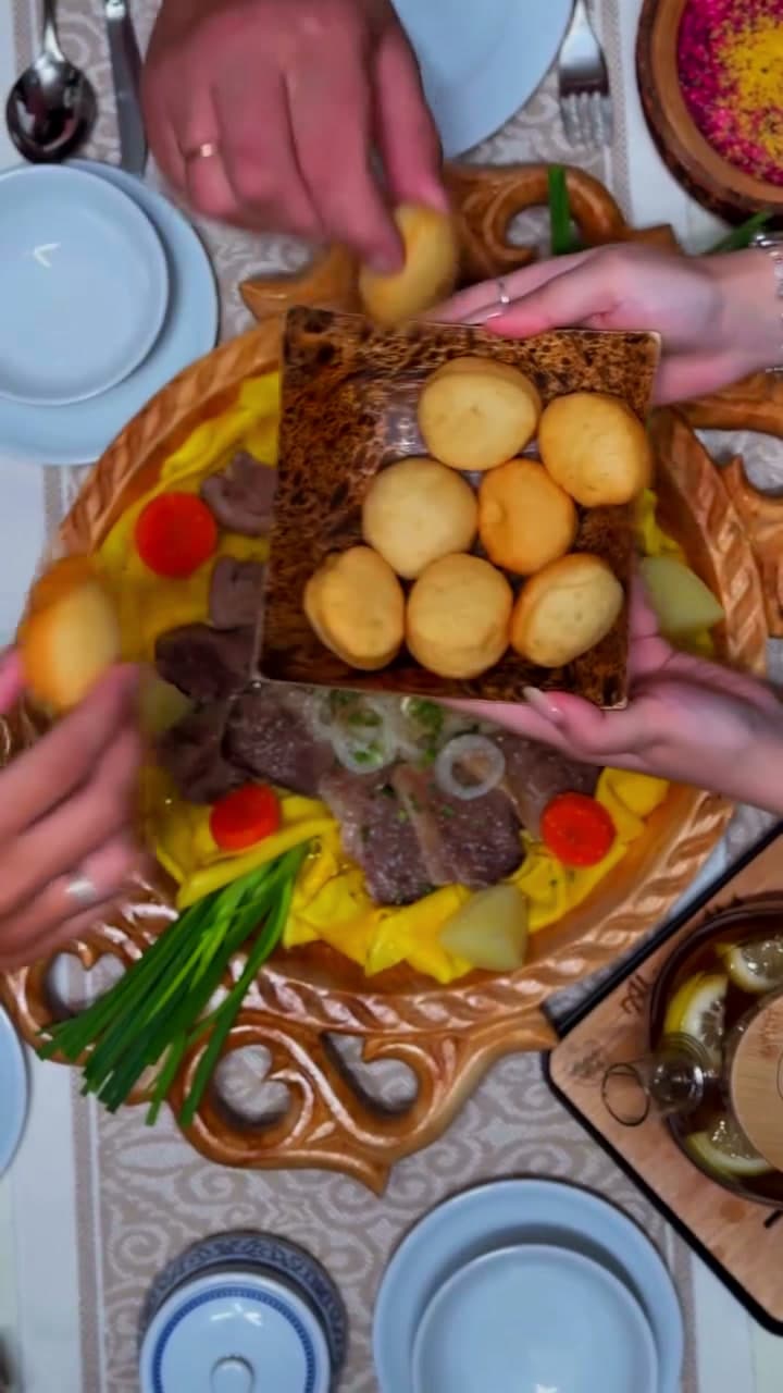 Traditional Kazakh sharing platter